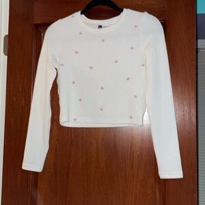 White and Pink Heart H&M Long Sleeve Shirt